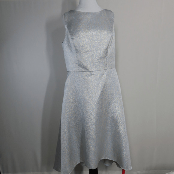 DESSY COLLECTION Park Avenue Brocade Cloudy Gold Shimmer High Low Dress Size 14 - Picture 3 of 8